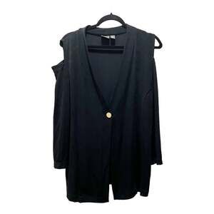 Chicos Travelers Black Cold Shoulder Tunic Blouse Outer Piece Size 1 Medium